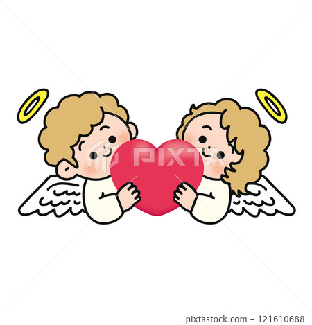 Cute angels holding hearts Cute angels holding hearts 121610688