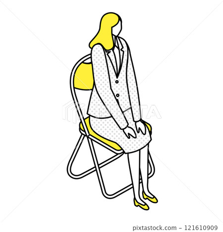 Isometric_插畫：一個穿著西裝坐在管椅上的女人 121610909