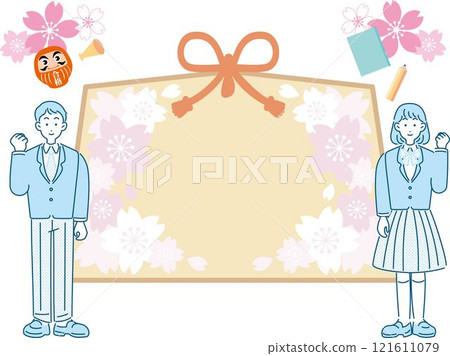 Frame, Ema, Exam, Entrance Exam, Student, Person, Male, Female, Daruma, Cherry Blossom, Background, Illustration Frame, Ema, Exam, Entrance Exam, Student, Person, Male, Female, Daruma, Cherry Blossom, Background, Illustration 121611079