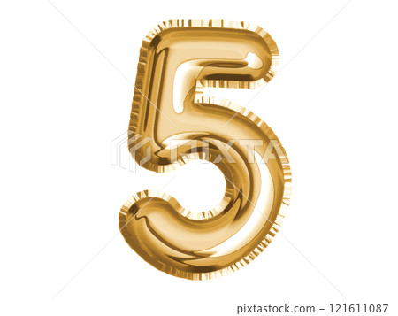 Gold number five air balloon for baby shower celebrate decoration party on transparent background Gold number five air balloon for baby shower celebrate decoration party on transparent background 121611087