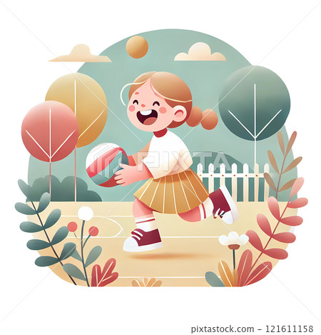 girl playing ball in playground girl playing ball in playground 121611158