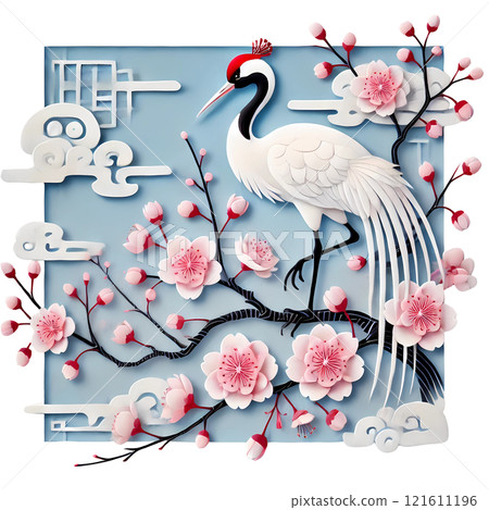 Lunar New Year cherry blossom with red crown crane  121611196