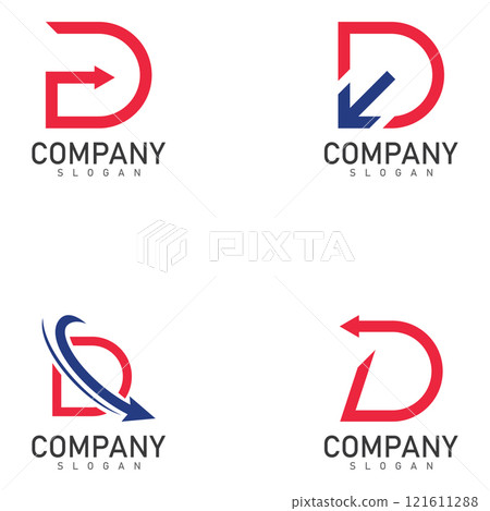 d letter with arrow logo and symbol vector illustration icon 121611288