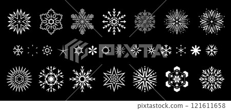 Snowflakes icon collection. Graphic modern black and white ornament Snowflakes icon collection. Graphic modern black and white ornament 121611658