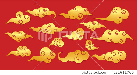chinese traditional gold ornament, chinese new year decoration design in red, gold colors for card, banner 121611766