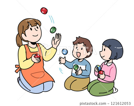 Children being taught how to juggle by their teacher Children being taught how to juggle by their teacher 121612053