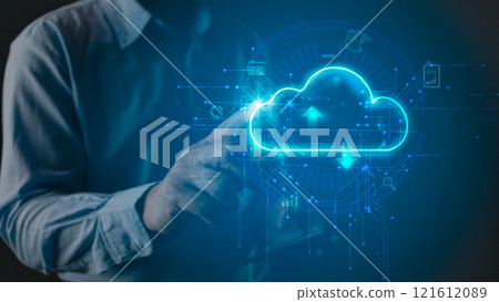 hand touch on cloud computing diagram.Data storage.the use of online digital network technology in business, online digital marketplace.Cloud tech system sharing management for upload download hand touch on cloud computing diagram.Data storage.the use of online digital network technology in business, online digital marketplace.Cloud tech system sharing management for upload download 121612089