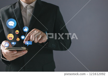 person using smart phone with Social media.Social media and digital online,online marketing, Work From Home. technology internet, playing social media and living on holiday concept. person using smart phone with Social media.Social media and digital online,online marketing, Work From Home. technology internet, playing social media and living on holiday concept. 121612092