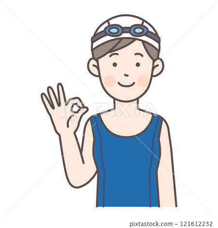 泳客做出「OK」手勢的上半身插圖 泳客做出「OK」手勢的上半身插圖 121612232