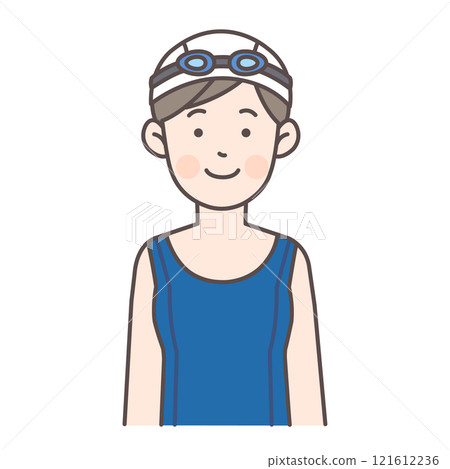 Upper body illustration of a smiling swimmer 121612236