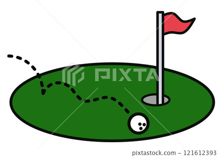 Illustration of a golfer failing and missing the ball on the green 121612393