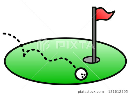 Illustration of a golfer failing and missing the ball on the green 121612395