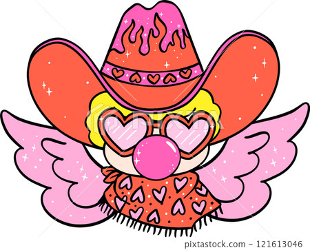 Groovy Retro Cowboy Valentine Cupid with gummy doodle 121613046