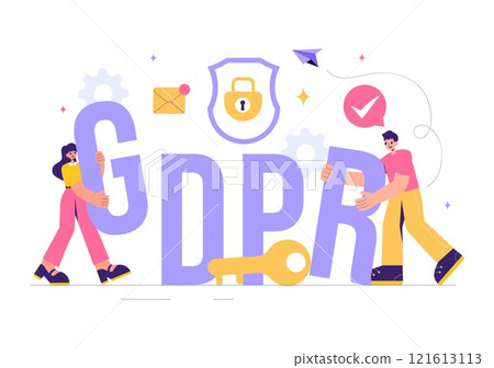 GDPR or General Data Protection Regulation Illustration featuring Cybersecurity, Personal Information Protection, and Access Control Verification 121613113