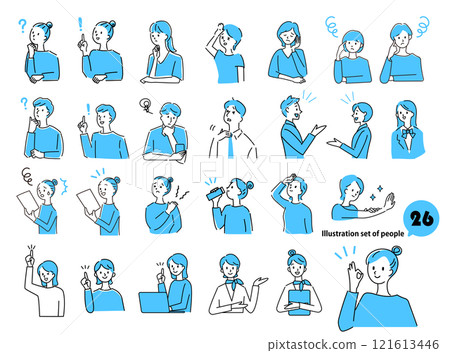 簡單的女性和男性面部表情插畫集向量素材單調 簡單的女性和男性面部表情插畫集向量素材單調 121613446