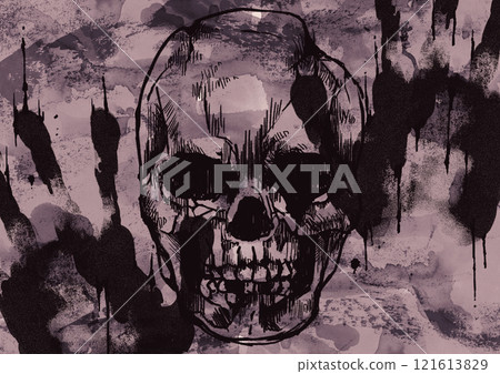 具有紫色骨架和手印的水彩紋理背景 121613829