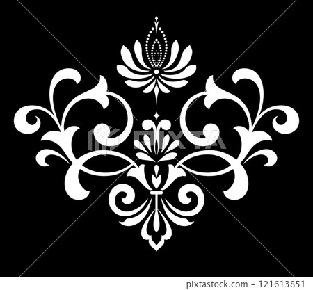 Damask graphic ornament. Floral design element. Black and white vector pattern. 121613851