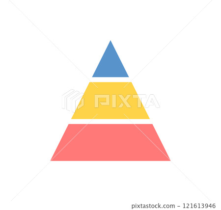 Levels of triangular pyramid. Triangle pyramid chart. Maslow layer diagram. Development level infographic. Business graph. Vector illustration isolated on white background 121613946
