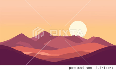 Flat Design Illustration of Mountain Nature Landscape with Sun in the Morning Flat Design Illustration of Mountain Nature Landscape with Sun in the Morning 121614464