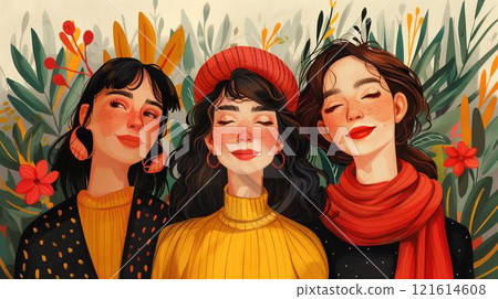 Three young women with freckles on faces standing next to, nose lips eyes hair Three young women with freckles on faces standing next to, nose lips eyes hair 121614608