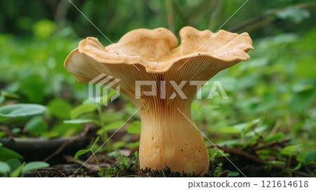 Chanterelle mushroom in woods, gourmet food cooking delicacy 121614618
