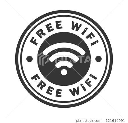 Free Wifi access signal icon wireless symbol connection circle stamp. Web network connect logo sign. Vector illustration image. Isolated on white background. Free Wifi access signal icon wireless symbol connection circle stamp. Web network connect logo sign. Vector illustration image. Isolated on white background. 121614991