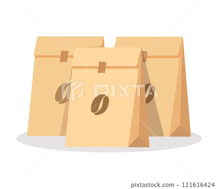 Brown paper bag. coffee bag. vector illustration 121616424