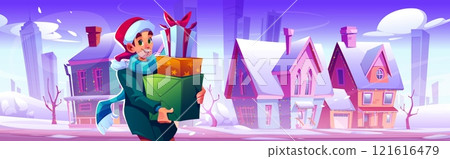 Cartoon winter Christmas cityscape 121616479