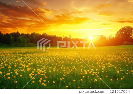 Dandelion in field at sunset. Dandelion in field at sunset. 121617064