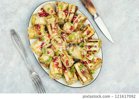Appetizing eggplant rolls. Appetizing eggplant rolls. 121617092