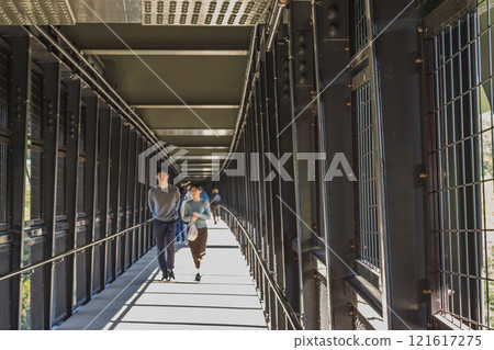Walking through Tenryukyo Gorge during the Sky Walk in Iida City (Nagano Prefecture) 121617275