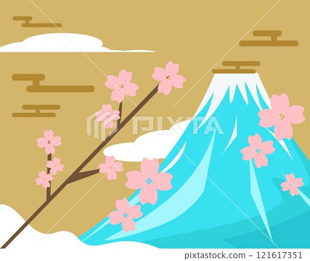 New Year's illustration of cherry blossoms and Mt. Fuji New Year's illustration of cherry blossoms and Mt. Fuji 121617351