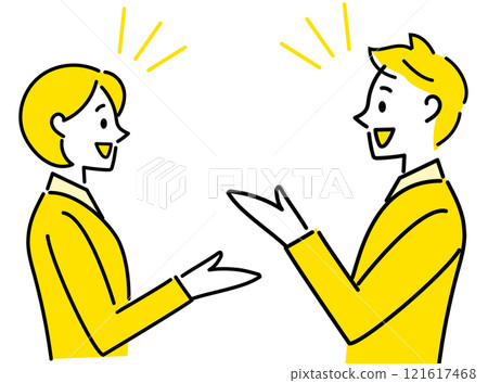 Illustration of a man and woman enjoying a conversation 121617468