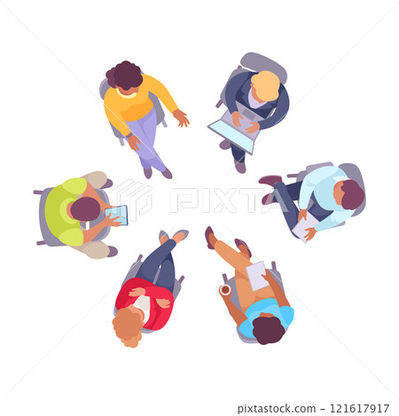Sitting Man and Woman Office Worker on Chair Above View Vector Illustration Sitting Man and Woman Office Worker on Chair Above View Vector Illustration 121617917