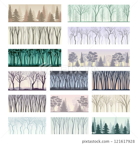 Tree Silhouette as Forest and Environment Scene Vector Set Tree Silhouette as Forest and Environment Scene Vector Set 121617928