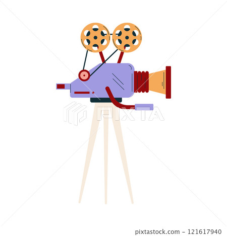 Camera on Tripod for Movie and Film Shooting Vector Illustration 121617940