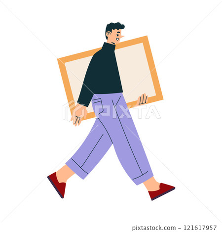 Man Carry Picture Frame at Shooting Film Movie Production Scene Vector Illustration 121617957
