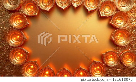 Diwali Golden Diya Frame,  Festive Background for Messages & Greetings 121618073