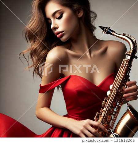 Woman with saxophone 121618202