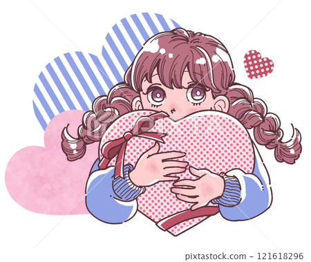 Illustration of a girl holding a big heart Illustration of a girl holding a big heart 121618296
