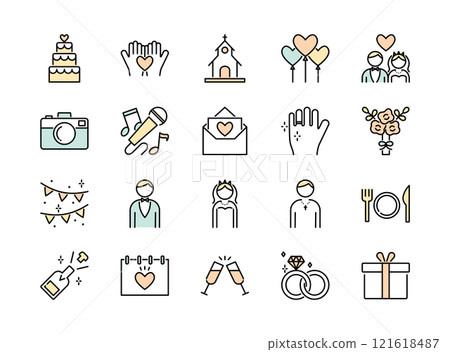 Wedding icon set color 121618487