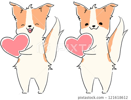 帶心形邊境牧羊犬(2種,塗鴉風格,棕色A) 帶心形邊境牧羊犬(2種,塗鴉風格,棕色A) 121618612