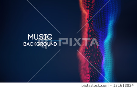 Music wave background with blue and pink tones. Equalizer for music, showing sound waves with music waves, music background equalizer vector concept. Music wave background with blue and pink tones. Equalizer for music, showing sound waves with music waves, music background equalizer vector concept. 121618824