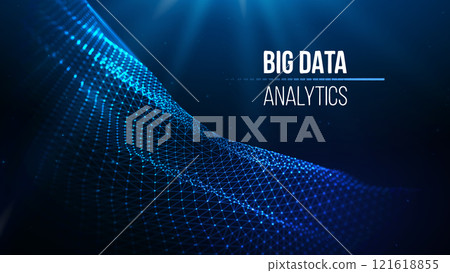 Big data visualization with a dynamic blue grid. Data connect dots technology background vector. Big data visualization with a dynamic blue grid. Data connect dots technology background vector. 121618855