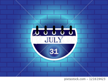July 31st calendar page against a blue brick wall background. Perfect for scheduling, reminders, or event planning. July 31st calendar page against a blue brick wall background. Perfect for scheduling, reminders, or event planning. 121619423