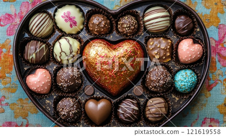 Heart-Shaped Chocolate Box with Assorted Treats 121619558