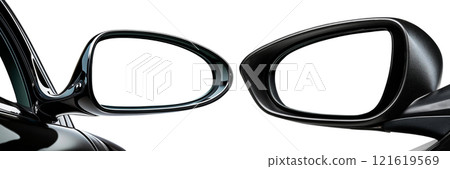 Close-up of Side Rear-view Mirror of a Car Isolated on White Background - Generative Ai 121619569