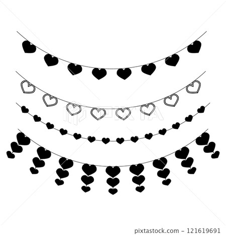Valentine heart pennants black silhouette of set 121619691