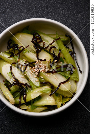 Celery and salted kelp tossed in sesame oil Celery and salted kelp tossed in sesame oil 121619929