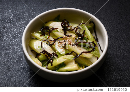 Celery and salted kelp tossed in sesame oil 121619930